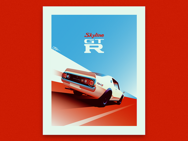 1973 Nissan Skyline illustration racetrack speed 70s vintage car skyli.png