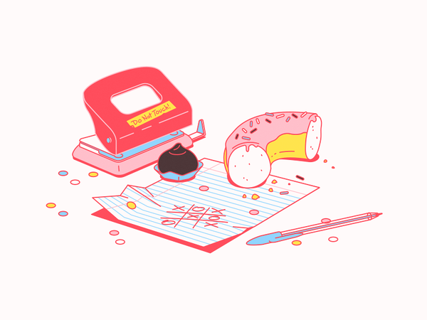 Office Desk 2 bonbon workspace pen paper work desk donut office party.png