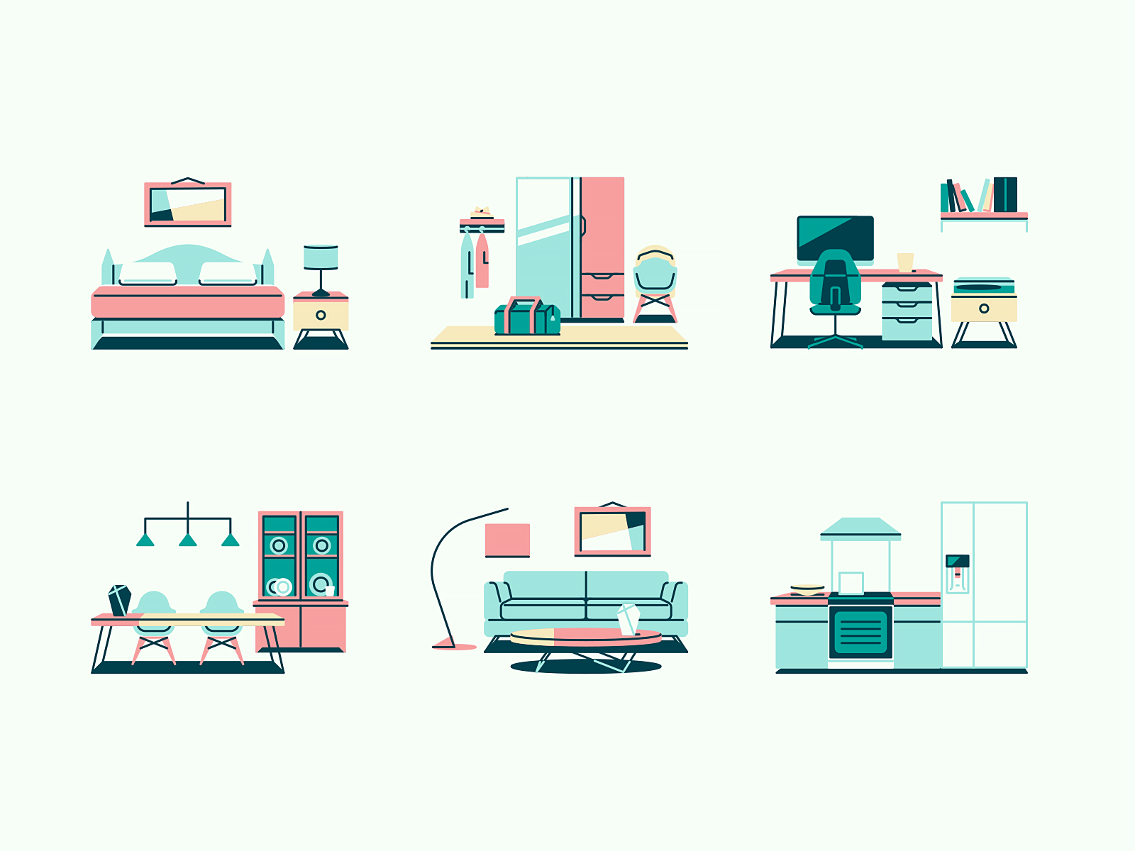 Tiny Illustrations 2 livingroom garage bedroom kitchen tools home hous.png