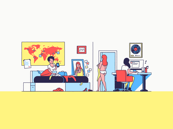 Upstairs dress desk cosy bed dorm room girl.png
