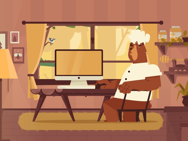 Bear Home window freelance home workplace work charachter design vecto.jpg