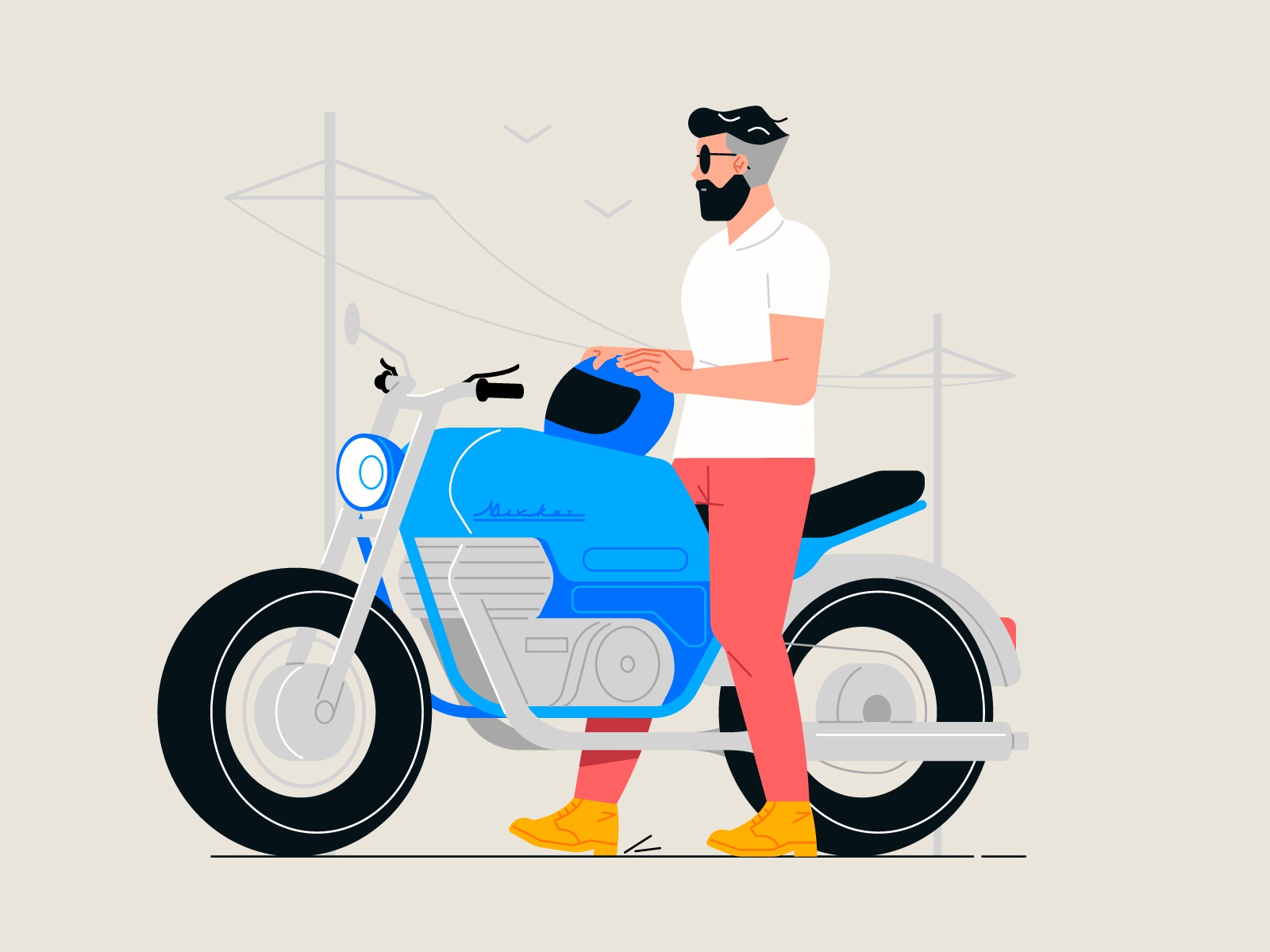 Biker car road branding man biker line design character illustration v.jpg