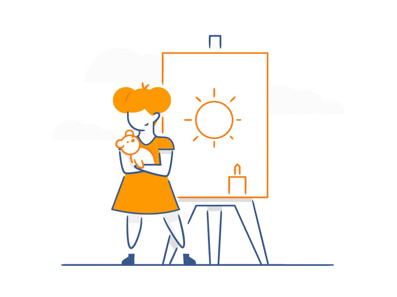 Character work space gif girl. man flat art line stroke brand characte.gif