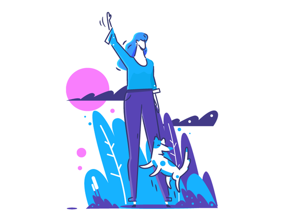 Girl and dog vector stroke nature line illustration hello girl flat dr.png