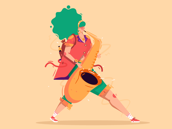 Jazz Girl jazz music vector illustration character girl melody walk ga.png