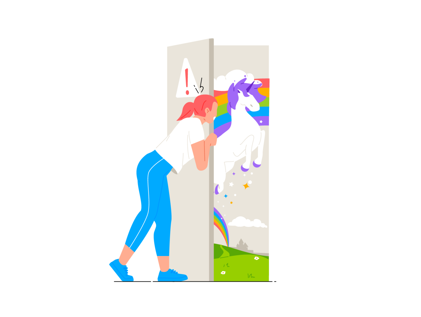 Only for employees unicorn 404 girl rainbow exit entrance character il.png