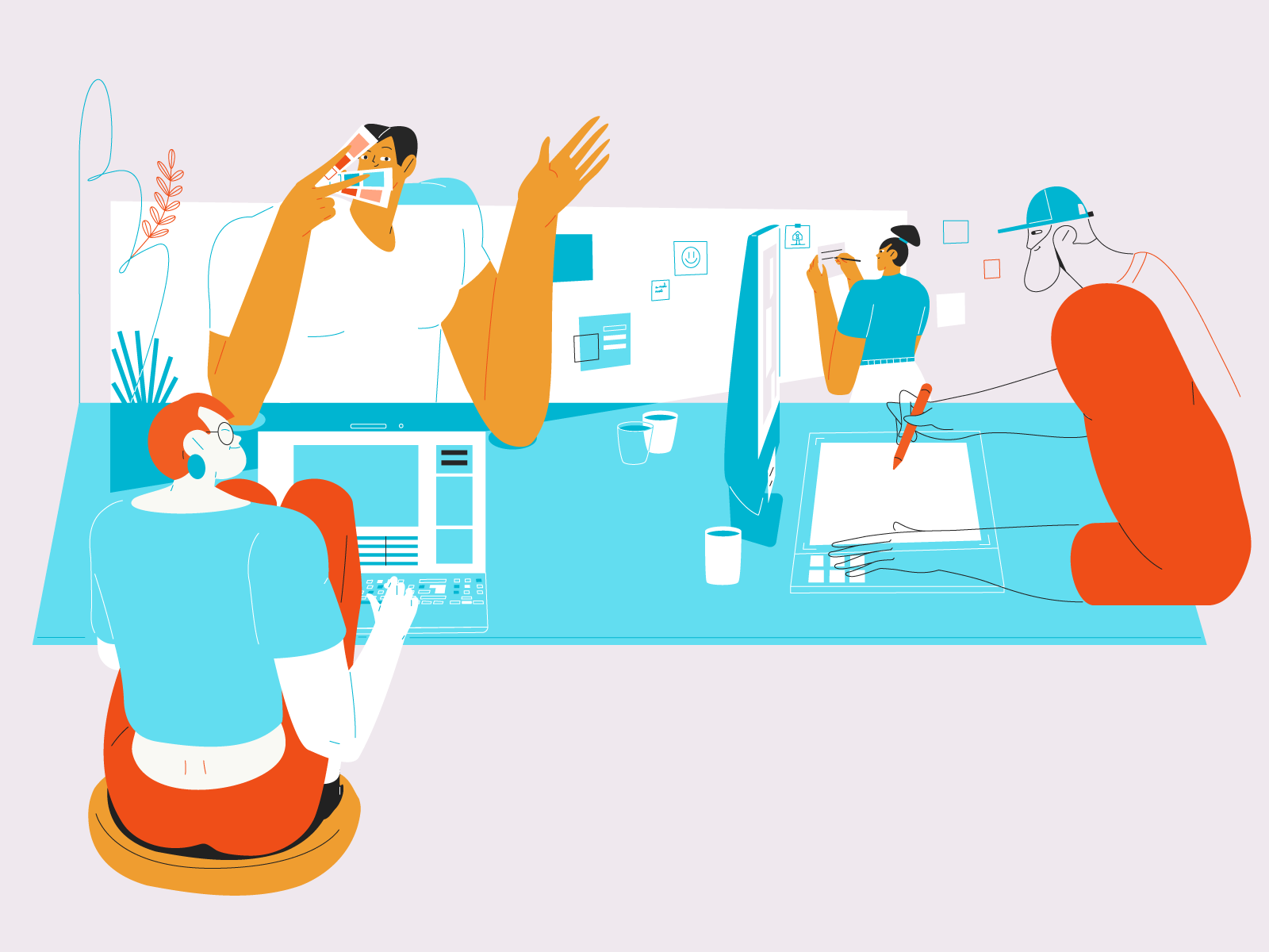 Team at work banner teamwork team buisness girl man work line characte.png