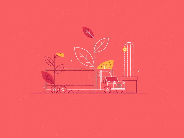 Truck illustration vector flat plants cactus flowers logistics road tr.jpg