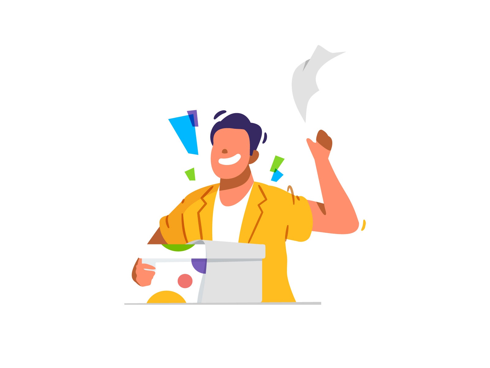 Unboxing man fun box unboxing character illustration flat vector.jpg