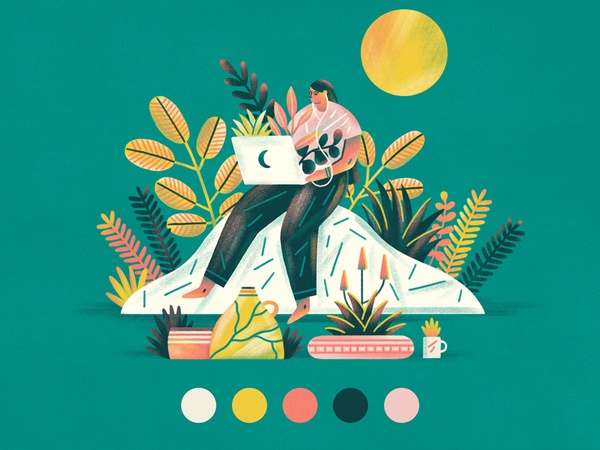 Freelancer editorial illustration laptop planters color palette plants.jpg