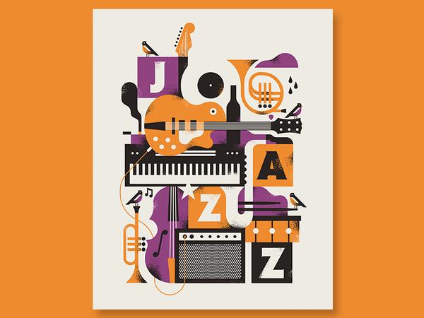 Jazz Poster guitar vector instruments type texture illustration design.png