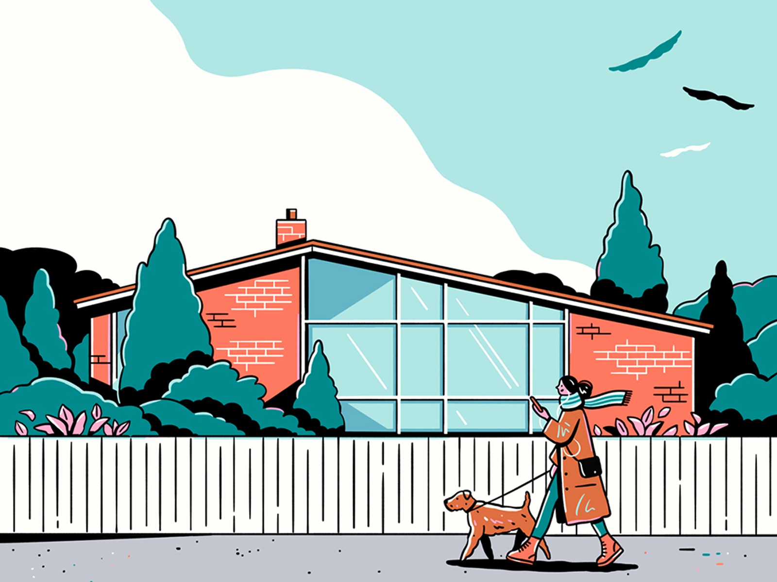 Saturday Stroll dog walking midcentury home nature art icon graphic fl.jpg