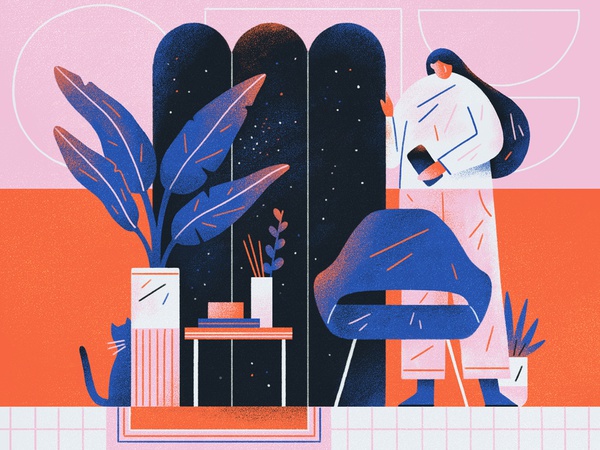 Seat In Space interior design shapes person space plants editorial ill.jpg