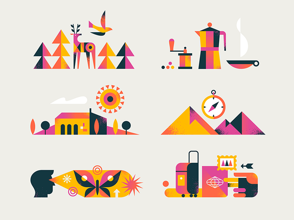 Travel butterfly mountains sun house deer coffee travel hand iconograp.png