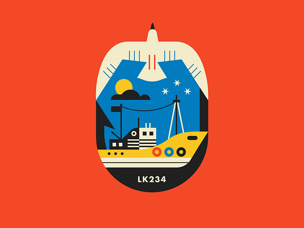 Trawler LK234 hook illustration star night gull sea fishing boat trawl.png