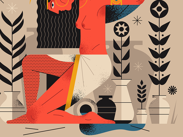 Womans Day illustration god greek flowers pots earth texture woman.png