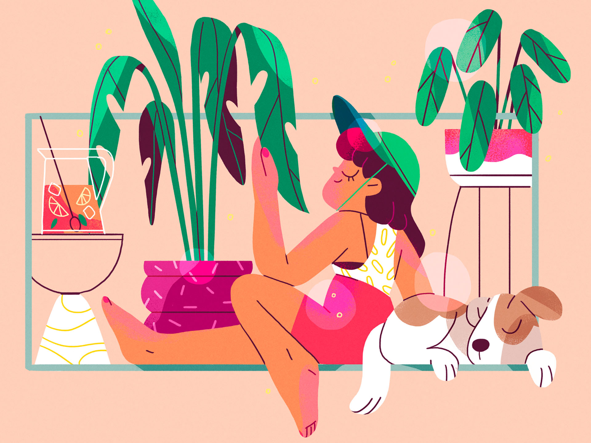 Afternoon dog summer nature girl product flat design character illustr.jpg