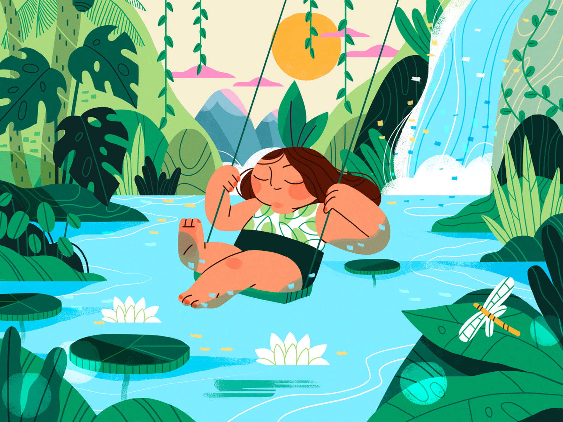Daydreaming forest jungle summer nature girl product flat design chara.jpg