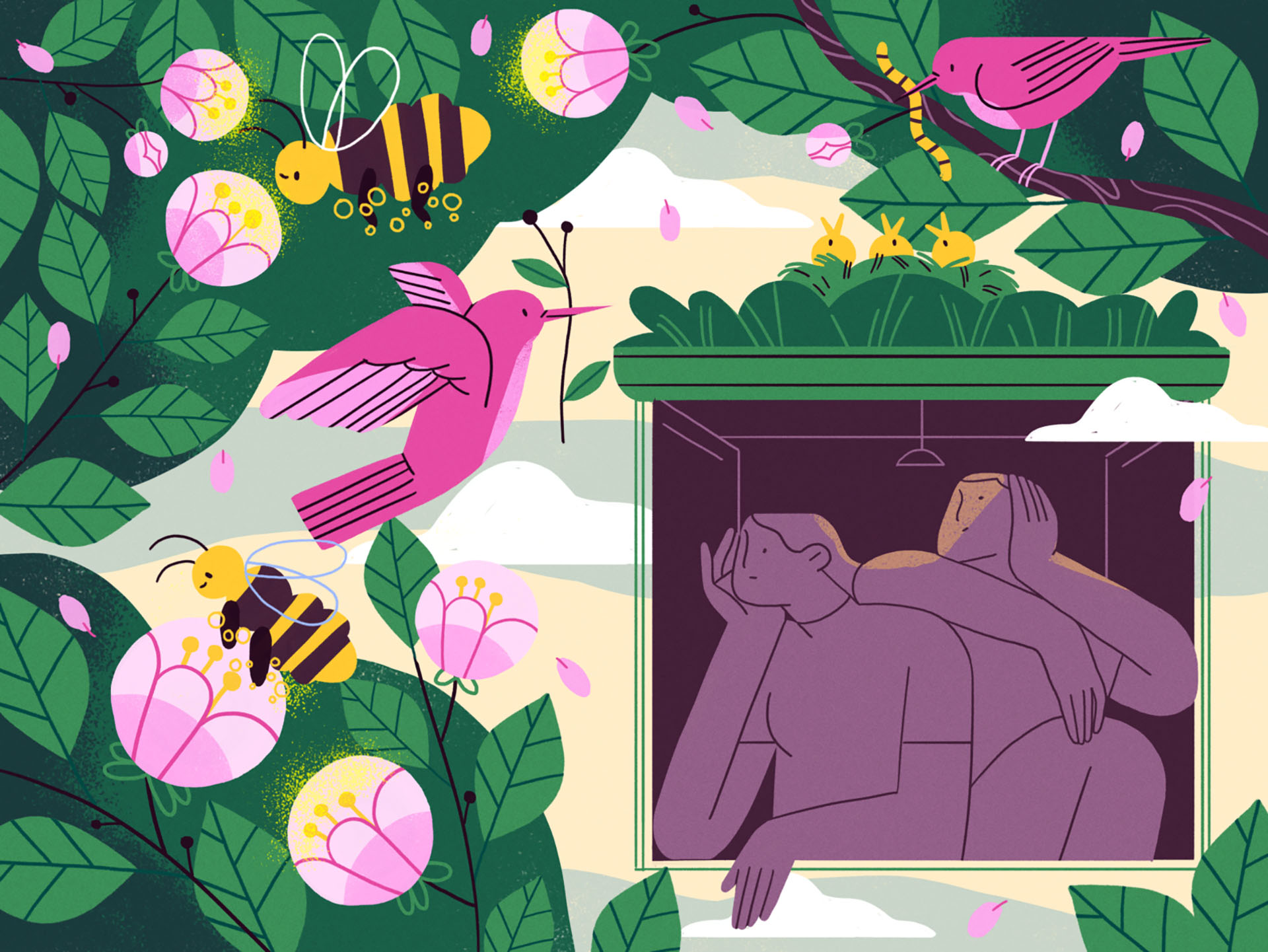 Spring Lockdown bee spring nature girl product flat design character i.jpg