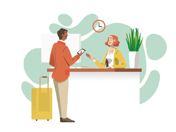 Hotel Check-in travel phone uxui charactedesign design illustration we.jpg