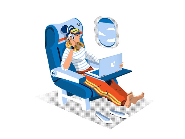In Plane View fun flat graphic cute girl character vector illustration.jpg