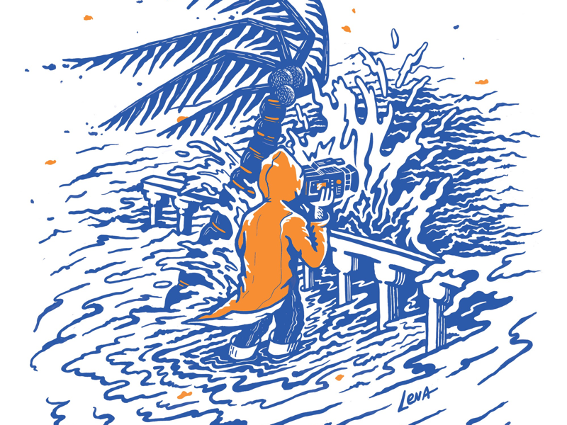 Beato run! video camera caribbean hurricane surf waves art silk screen.png