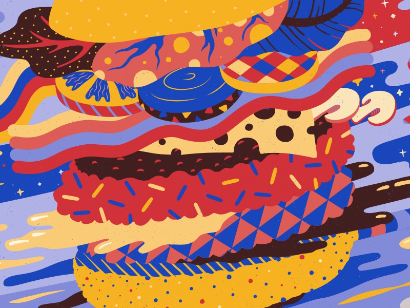 Burger Madness geometric pattern design art illustration food burger f.jpg
