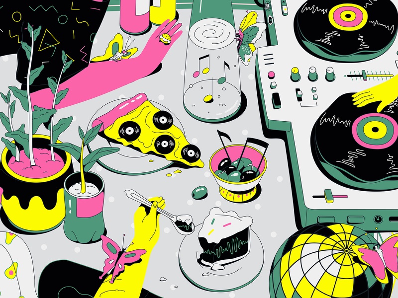 Illustration compilation picnic festival neon party music food illustr.jpg