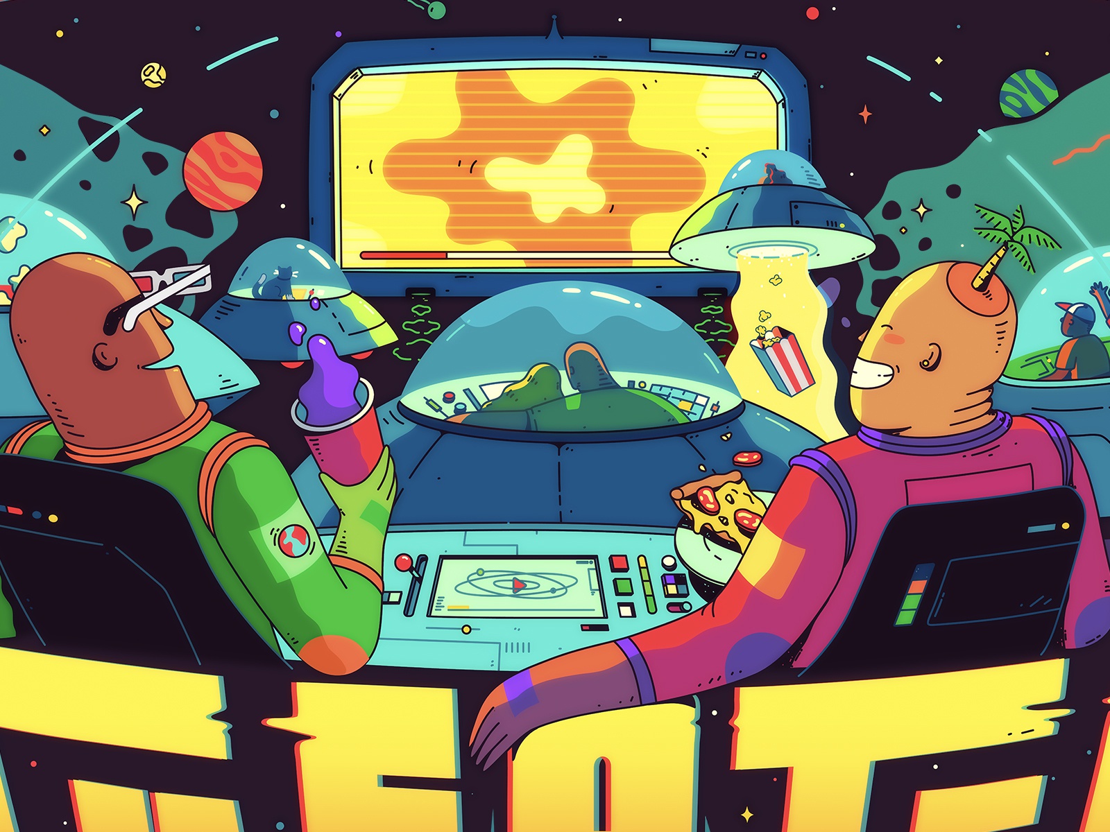 Movie Time fun illustrator spaceship pop corn bright pizza movie detai.jpg