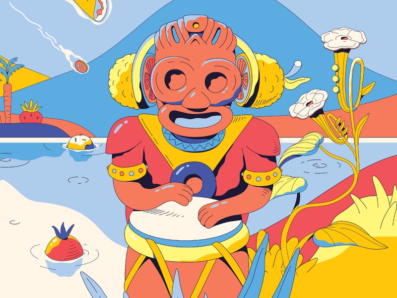 Taino Foodie 4 The percussionist orange trumpet percussion music taino.jpg