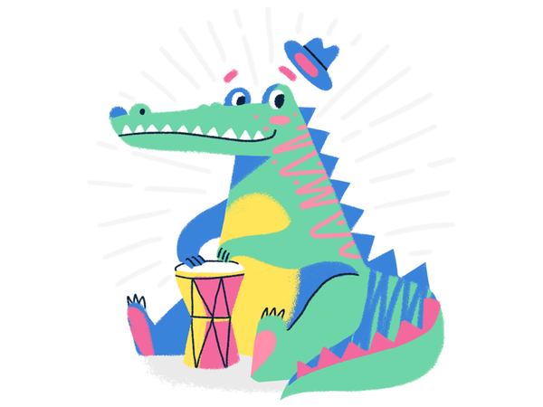 Croc Drummer  texture pencil animal character fluorescent hat drummer.png