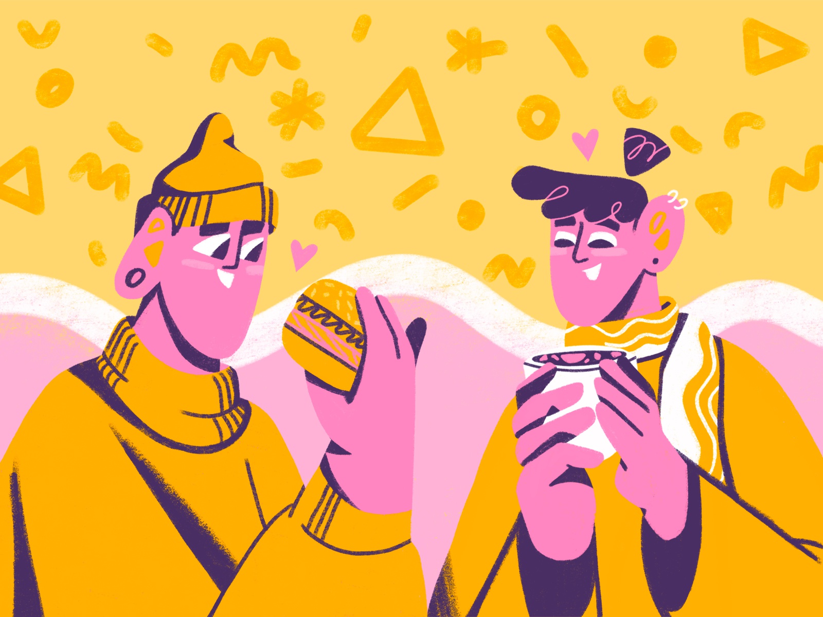 Funky foodies fest delicious procreate joy yellow pink illustration fo.jpg