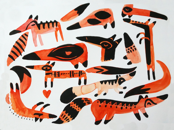 My Foxes Like You Too doodle drawing ink studio watercolor tribe fox.png