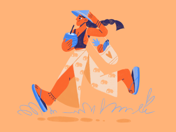The happy skip  asia illustration skipping run elephant happy girl fru.png