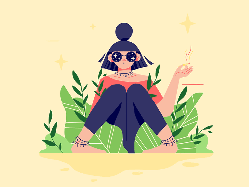 Tripping Hard  animation photoshop frame by frame girl leafs wind ciga.gif