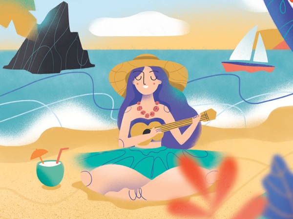 Ukulele Girl brush photoshop plants sand summer sea character texture.jpg