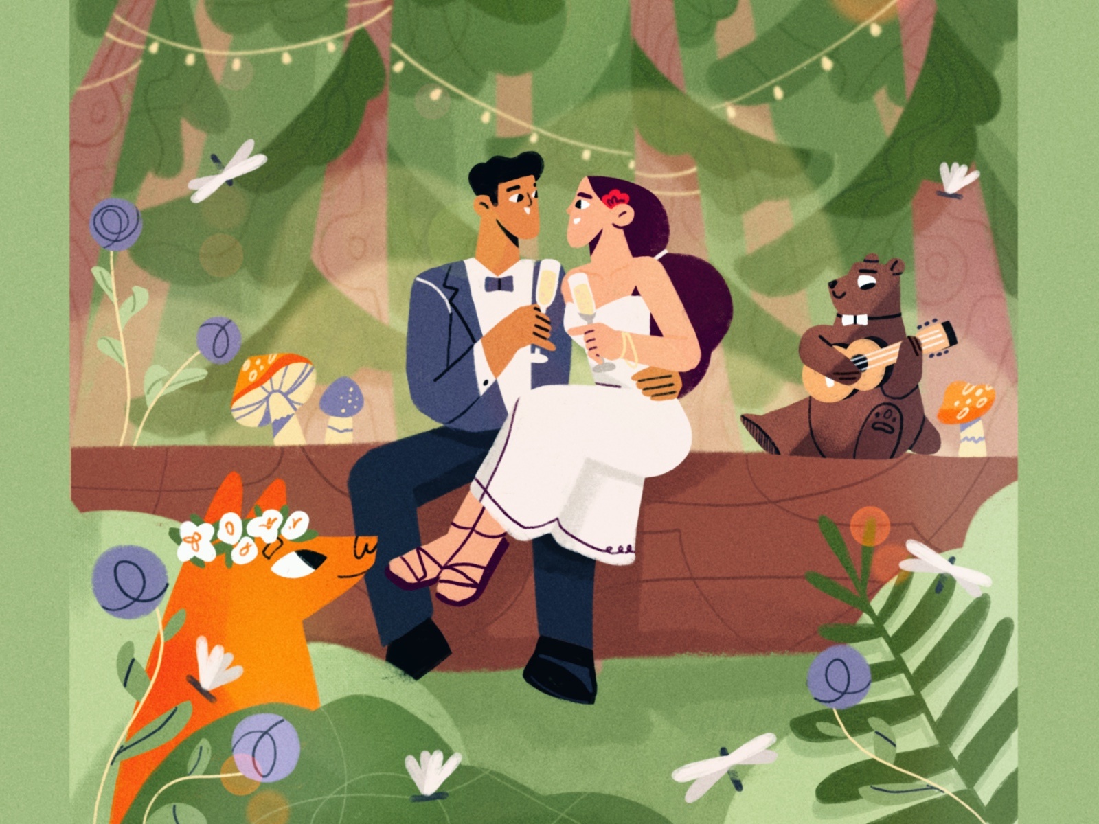 Wedding season  bride wedding plants ukulele bear fox groom character.jpg