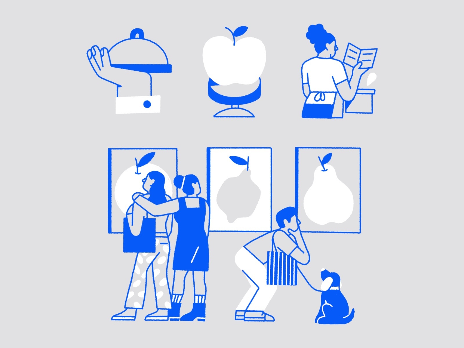 food cooking pot serving apple looking at art museum characters dog p.jpg