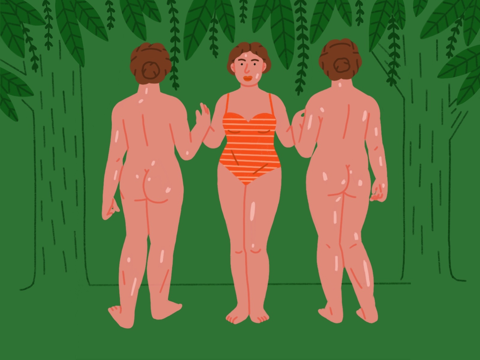 Forest nude leaf swimsuit naked butts women flora forest.jpg