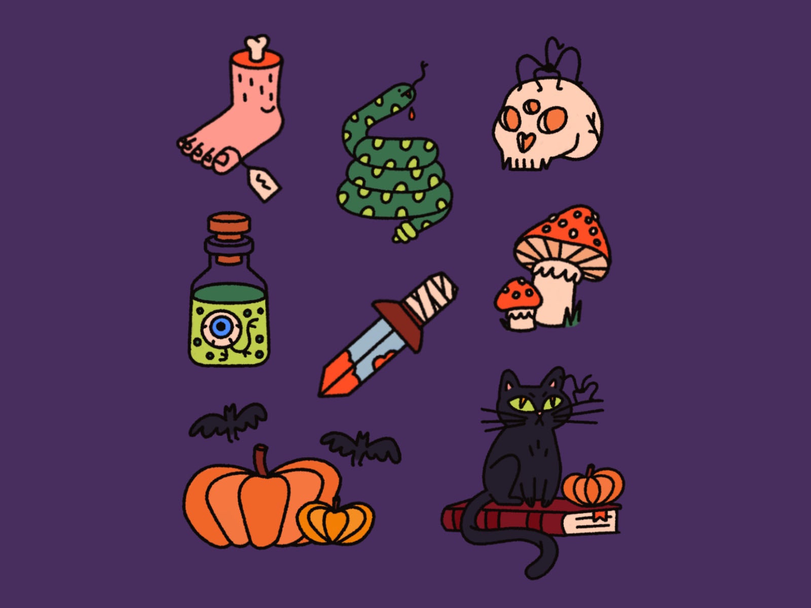 Spooky things bats mushroom skull autumn pumpkin spookey knife black c.jpg