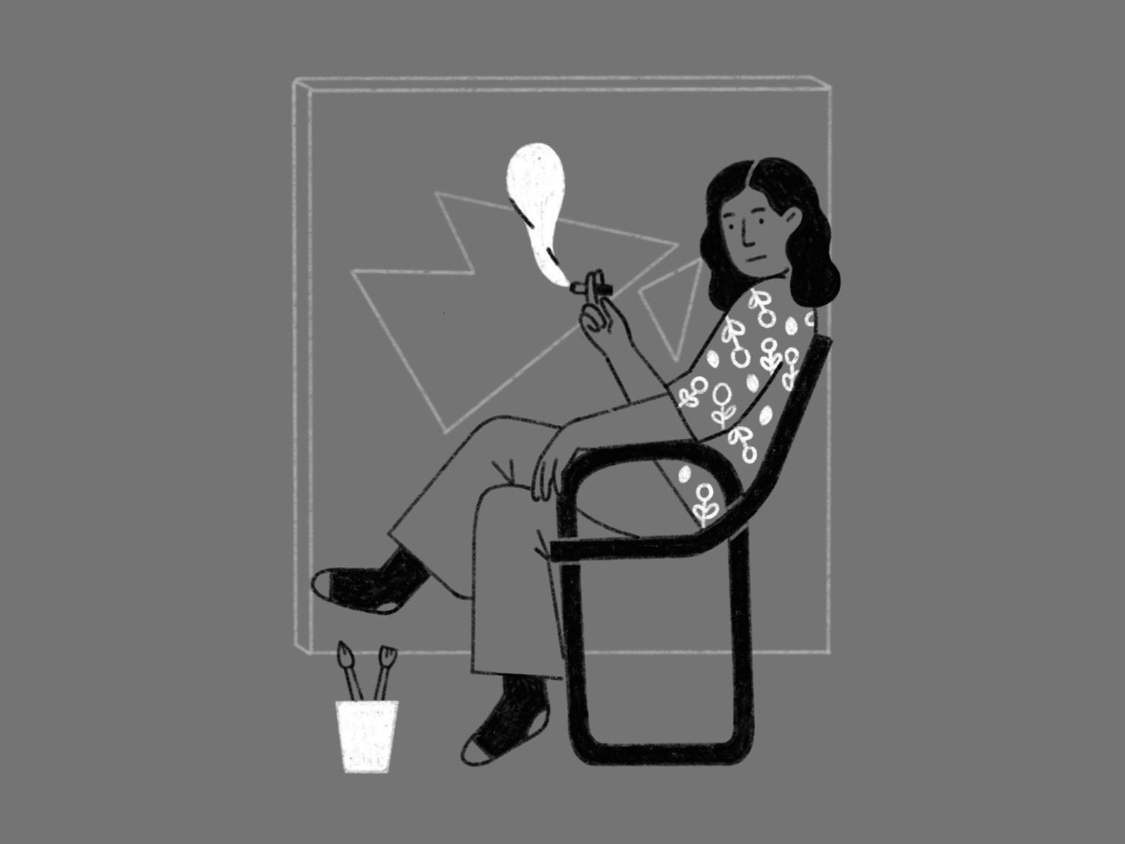 The artist resting work art painting sitdown women sitting chair smoke.jpg