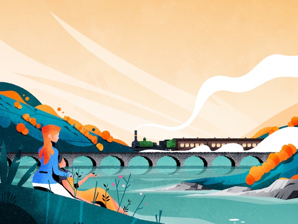 A nice moment brush texture season autumn mood bridge train landscape.jpg