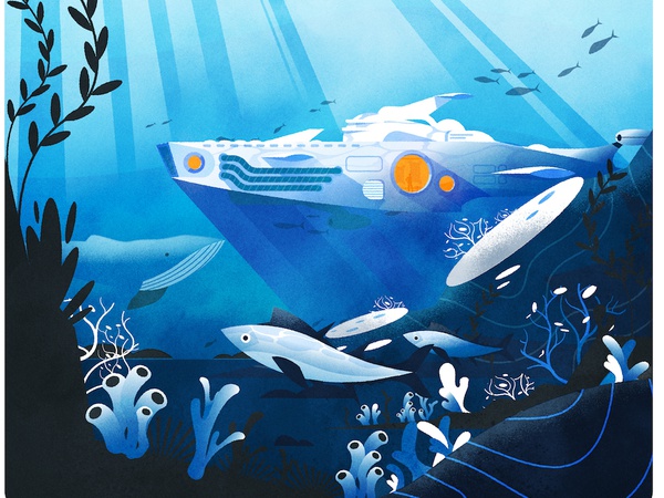 Art Deco Nautilus ocean fish submarine science fiction design illustra.jpg