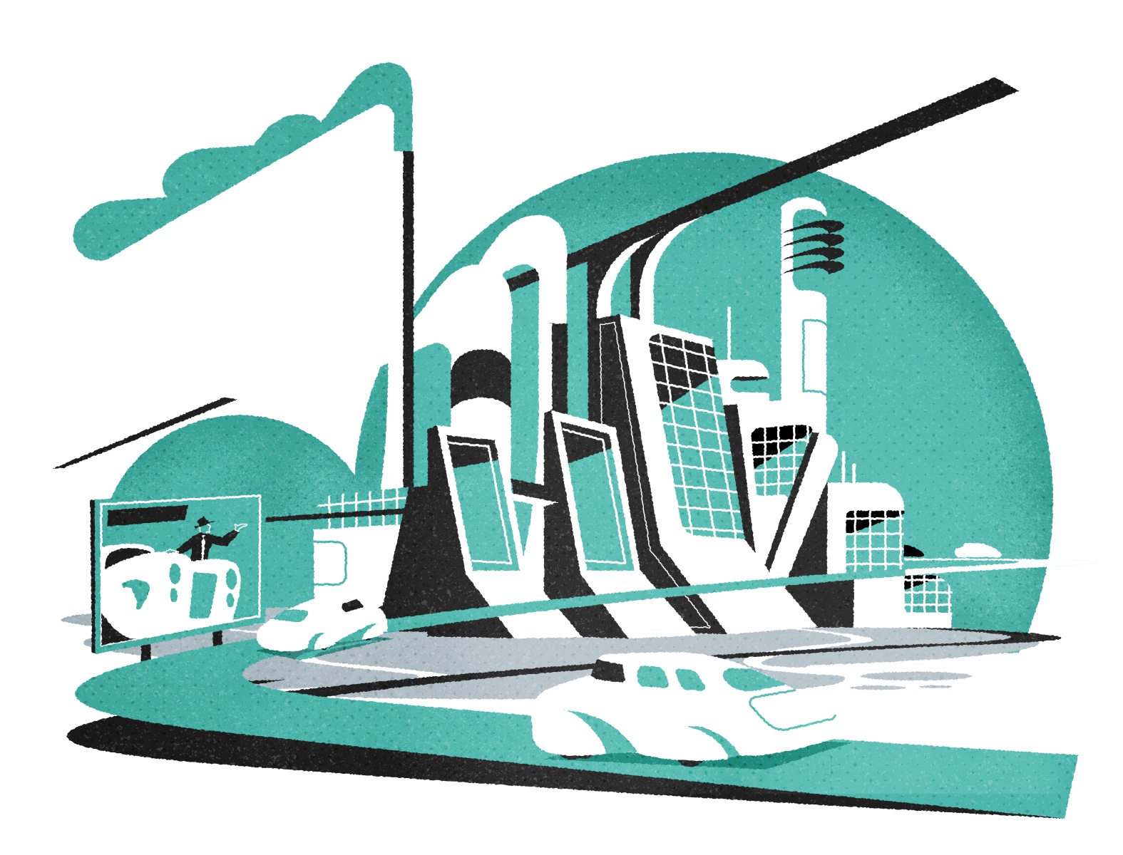 Car factory editorial retro cityscape architecture city illustrator te.jpg
