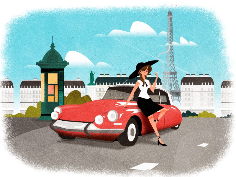 Citroën DS skyline city paris vehicle citroën car france illustrator a.jpg