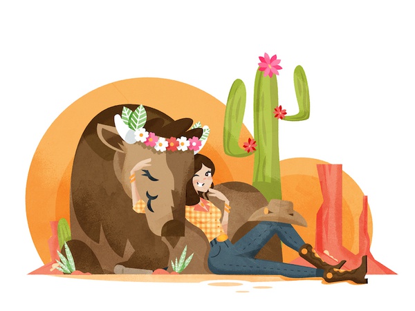 Cowgirl! buffalo texture vector illustration cactus monument valley co.jpg