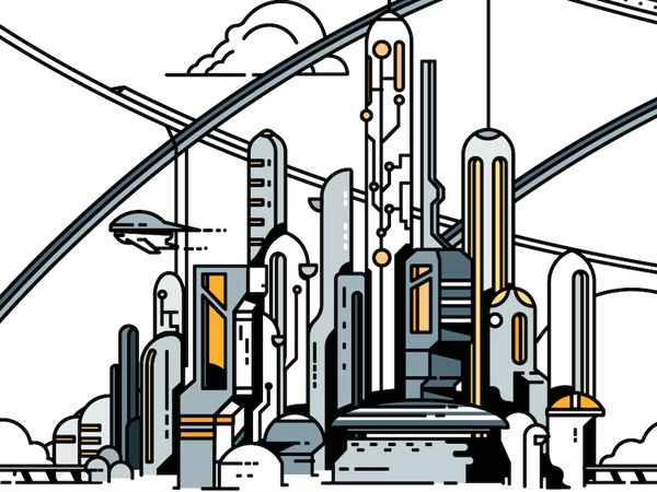 Ecumenpolis One science fiction skyline cityscape vector stroke minima.jpg