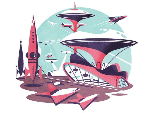 Googie Spaceport illustrator illustration futurism retro googie spacep.jpg