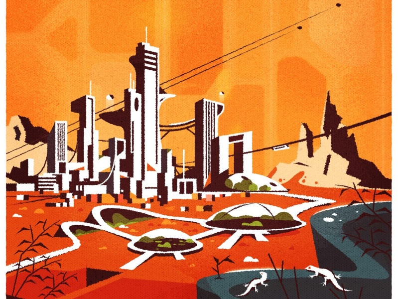 Hot days ahead retro futurism cityscape design architecture minimalist.jpg
