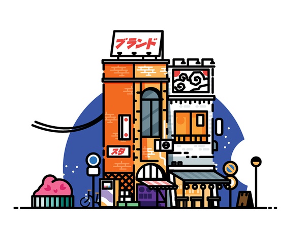 Japanese Storefronts urban architecture building minimalist icon flat.jpg